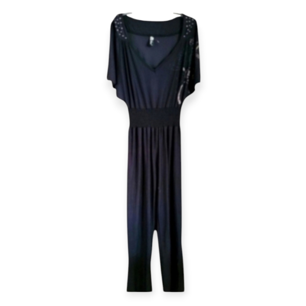 Rare Apple Bottoms Vintage Smocked Black and Silver Winged Romper Size Large